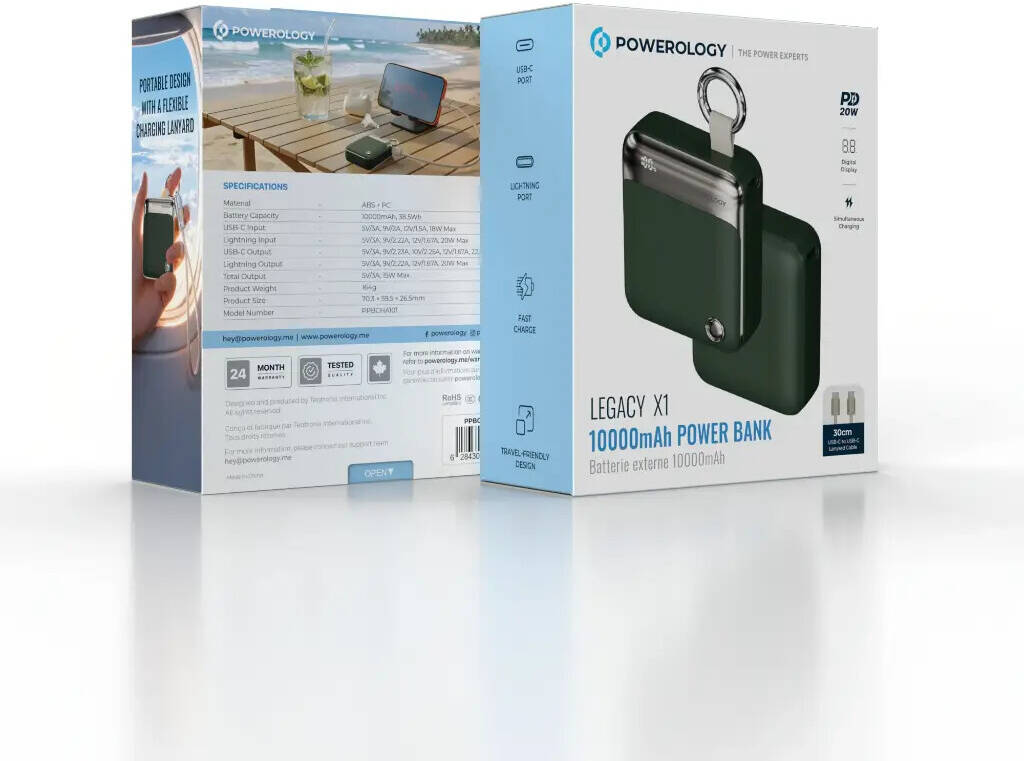 Powerology Legacy X1 10000mAh Power Bank with PD22.5W Type C & 20W Lightning C to C Cable