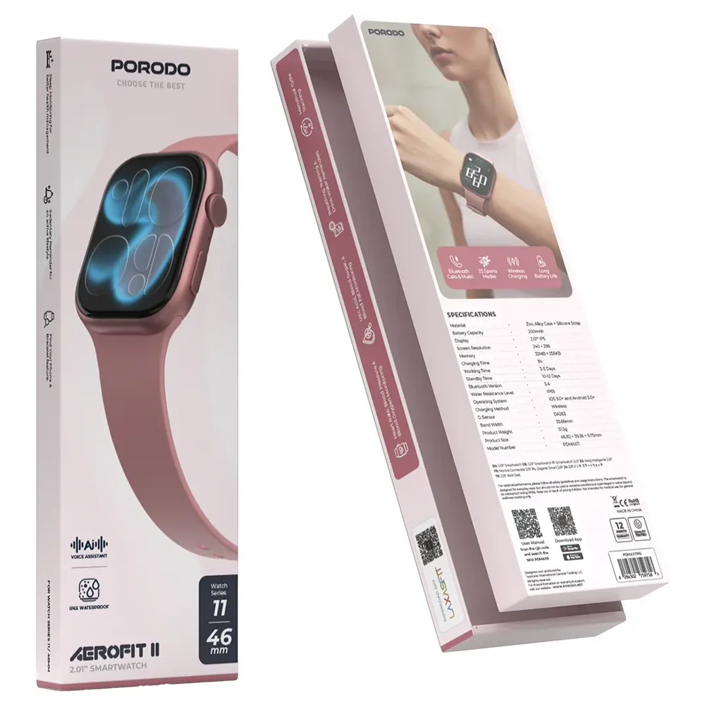 Porodo AeroFit Smartwatch Series 11 46mm with silicone Strap PDMAX11