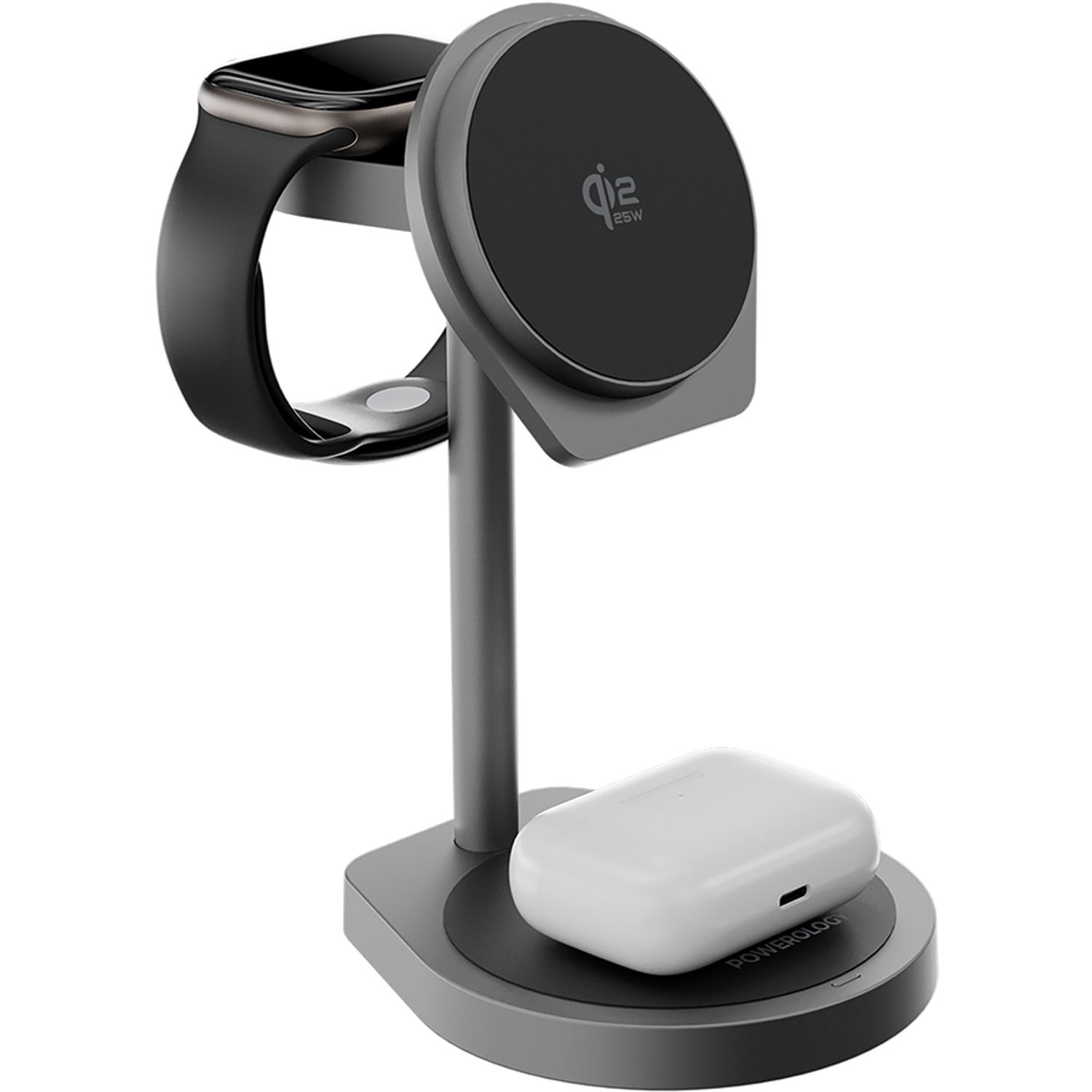 Powerology Eifel QI2.2 25W 3 in 1 Zinc Alloy Wireless Charger - Grey