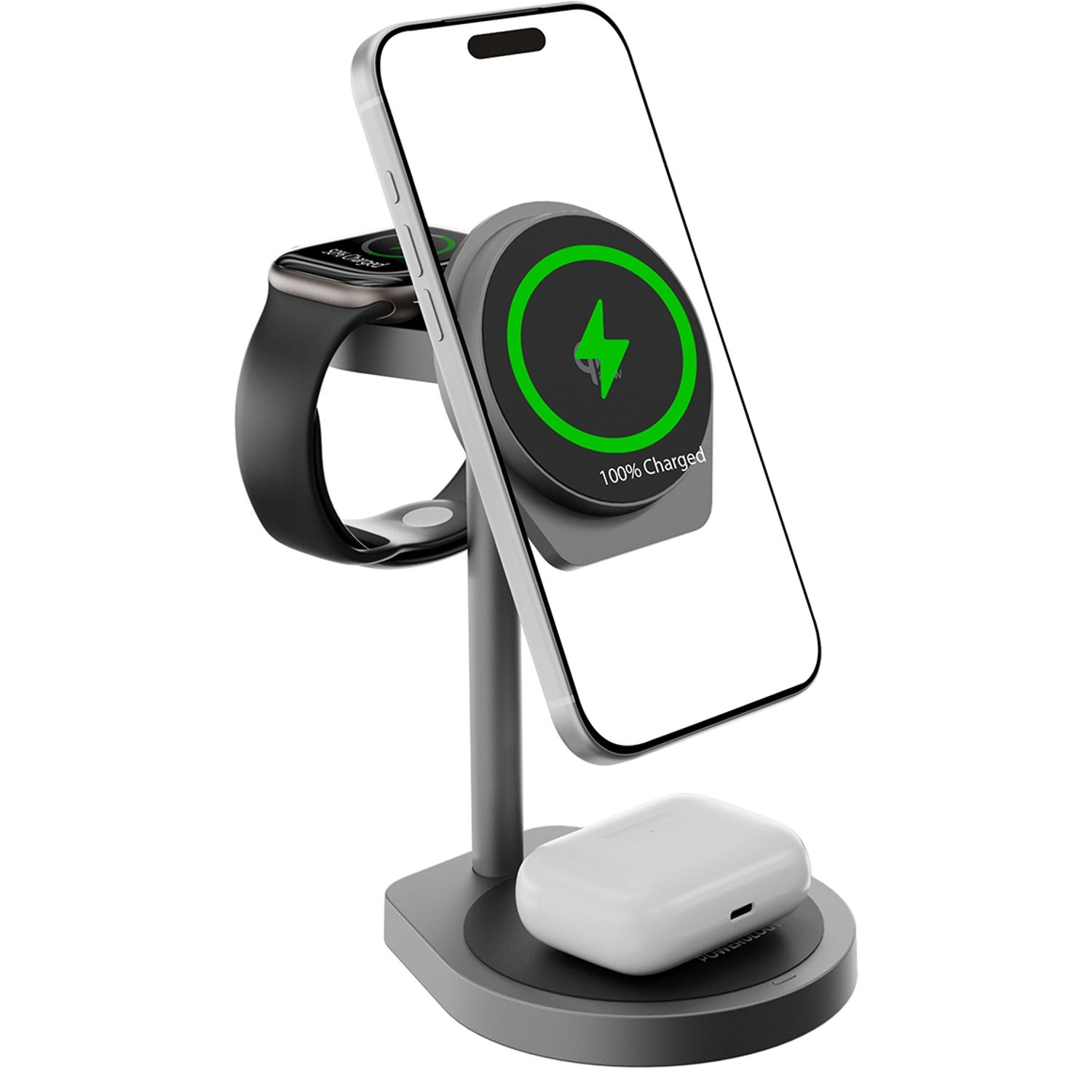 Powerology Eifel QI2.2 25W 3 in 1 Zinc Alloy Wireless Charger - Grey