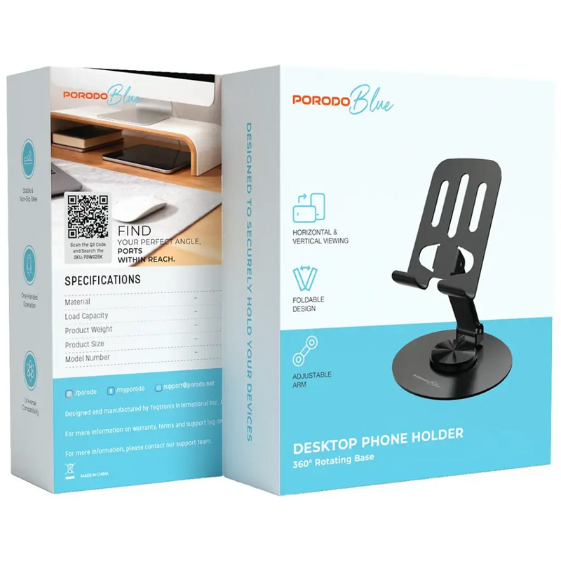 Porodo Blue 360 Degree Rotating Desktop Phone Holder - Black
