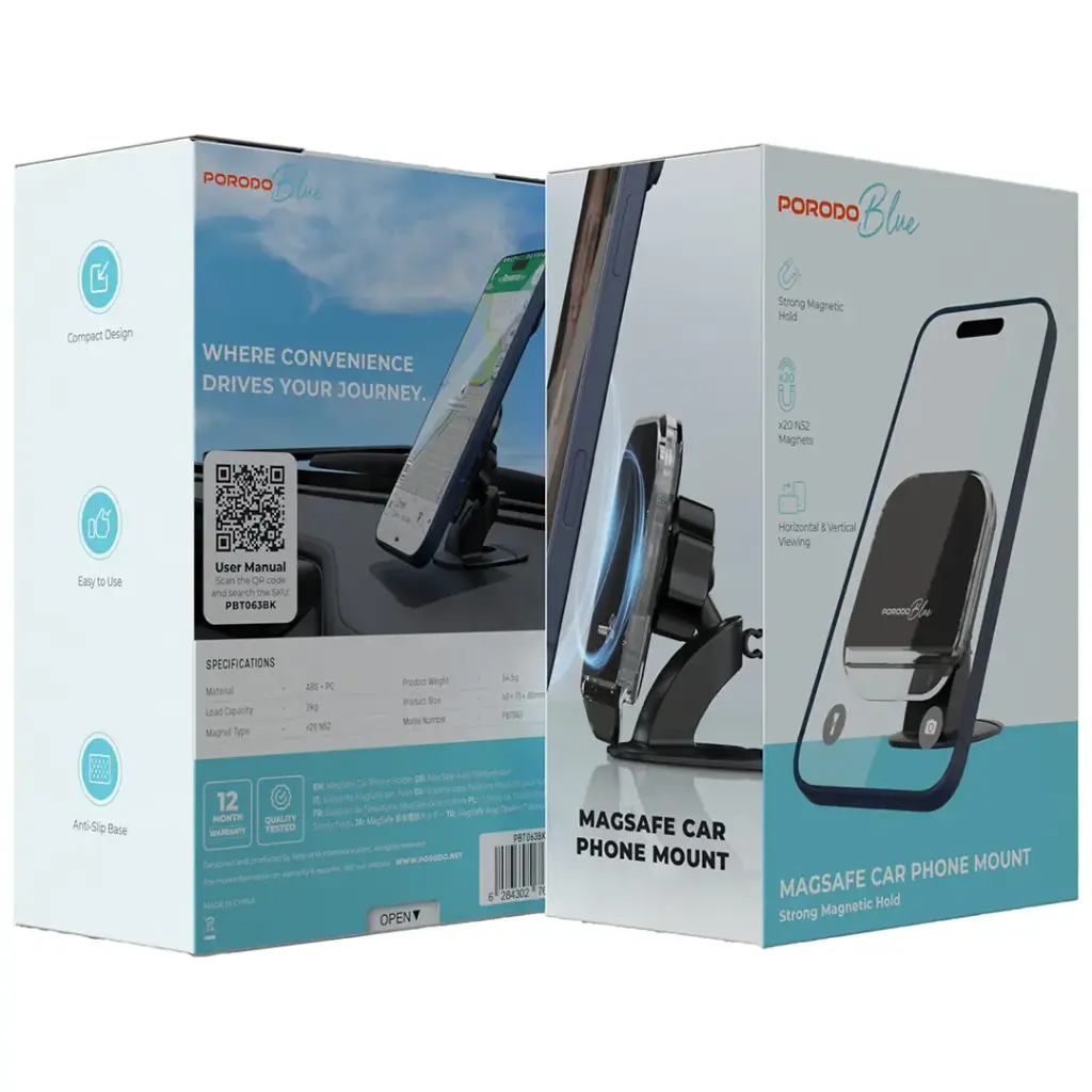 Porodo Blue Magsafe Car Phone Holder - Black