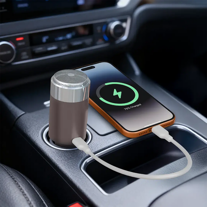 Porodo Shave N Drive PD 30W Car Charger With Shaver - Mettalic Brown