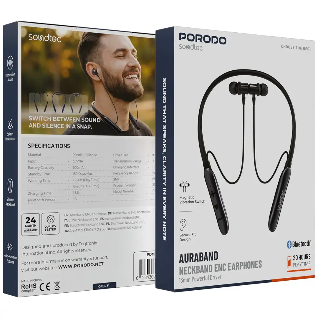Porodo Soundtec Auraband Neckband with 200MAH BT 5.4