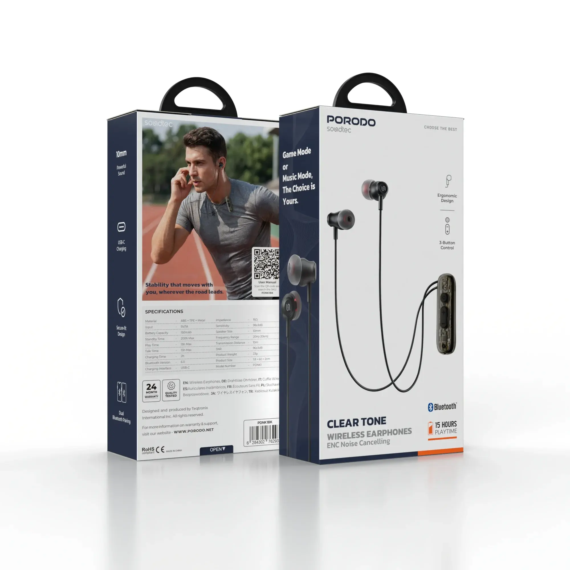 Porodo Soundtec Clear Ton Neckband with ANC Transparent