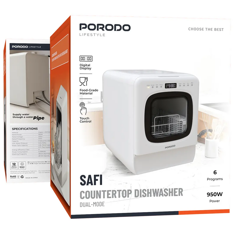 Porodo Lisfestyle Safi Dual Mode Countertop Dishwasher with 6 programs White