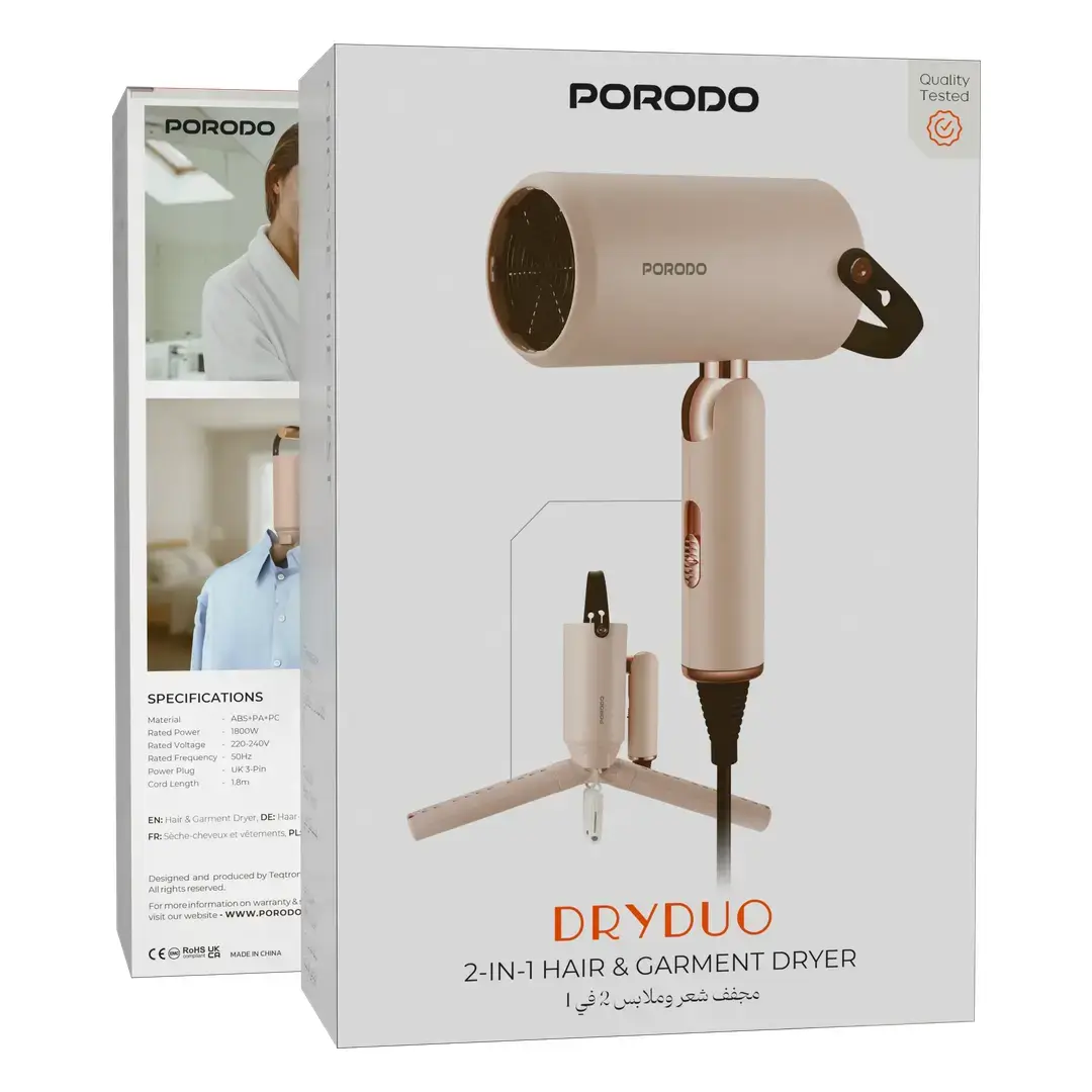 Porodo 2-in-1 Hair & Garment Dryer - Pink