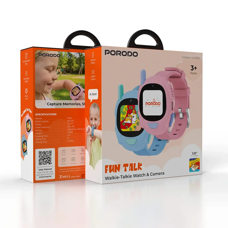 PORODO KIDS FUN TALK WATCH WITH WALKIE-TALKIE-CAMERA-PAIR SET(PINK-BLUE)