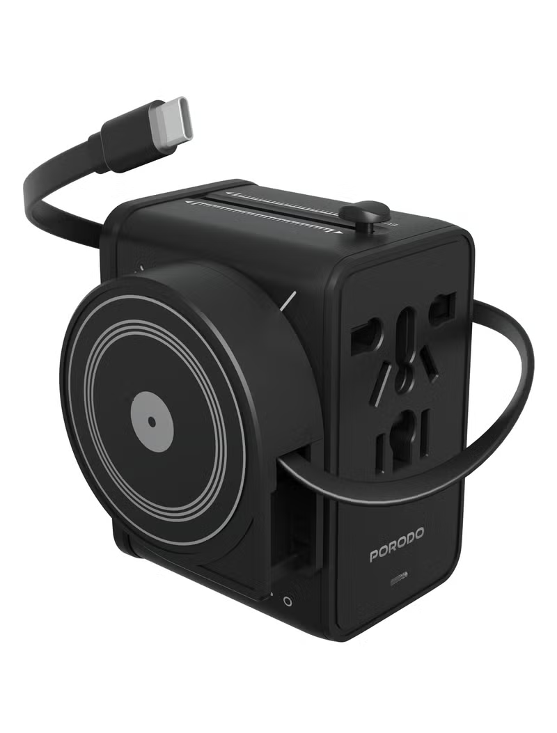 Porodo Voyage 70W Universal Travel Adapter Type C cable -Black