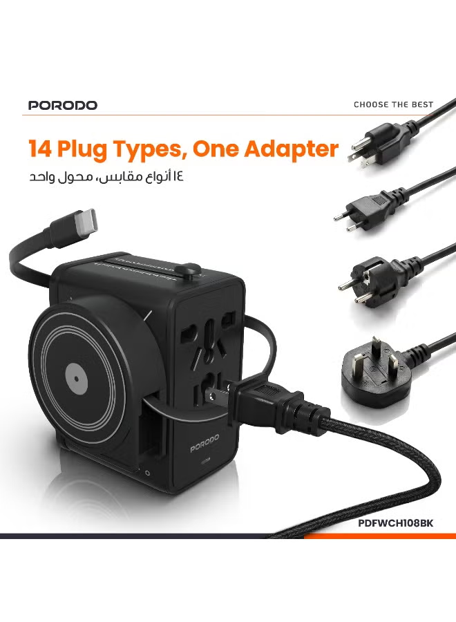 Porodo Voyage 70W Universal Travel Adapter Type C cable -Black