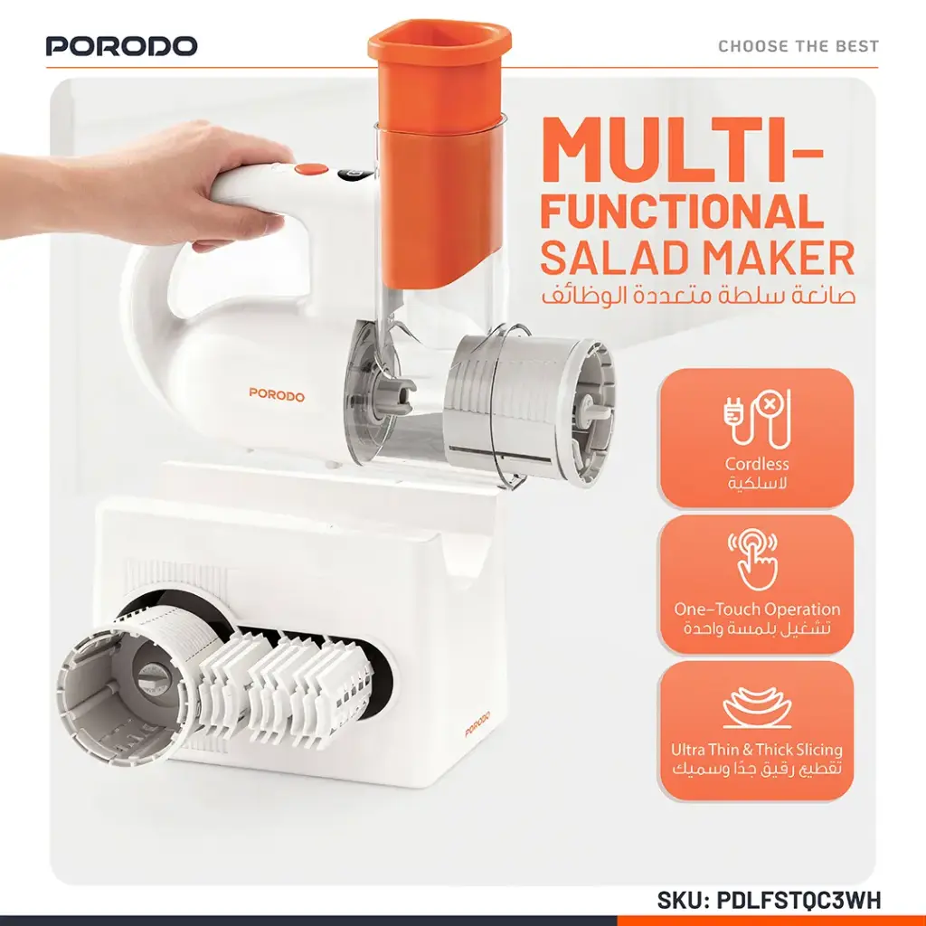 Porodo Lifestyle Fresko 1300mah Salad Maker with 4 Blades- White