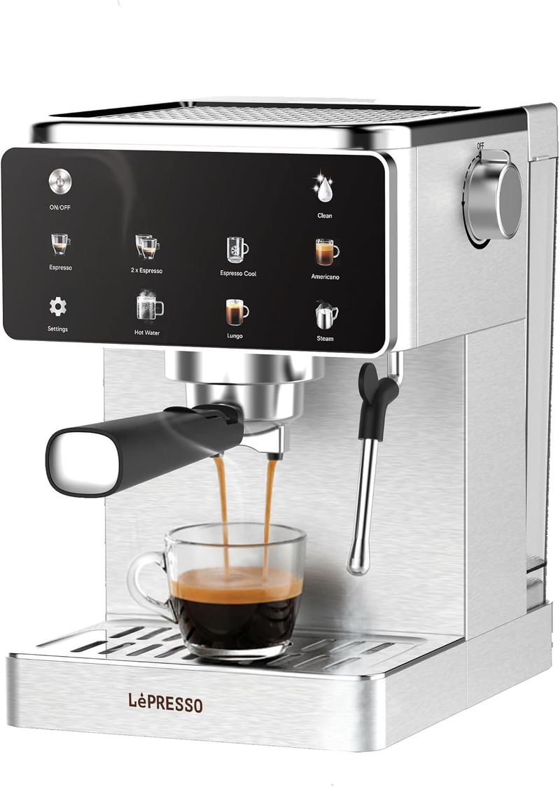 Lepresso Macchina di Lusso Espresso Machine with MILK STEAM  Silver LPCFFMDL0011SL