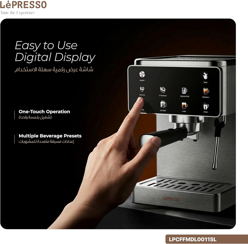 Lepresso Macchina di Lusso Espresso Machine with MILK STEAM  Silver LPCFFMDL0011SL