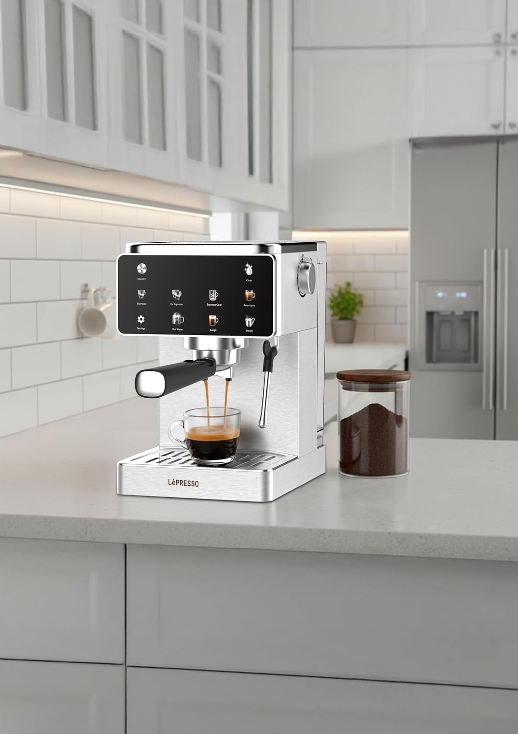 Lepresso Macchina di Lusso Espresso Machine with MILK STEAM  Silver LPCFFMDL0011SL