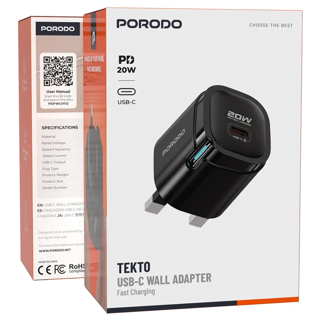 Porodo Tekto PD 20W Type-C Adaptor - Black