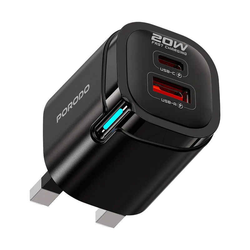 Porodo Tekto PD 20W Type-C Adaptor with 1M C TO C Cable - Black