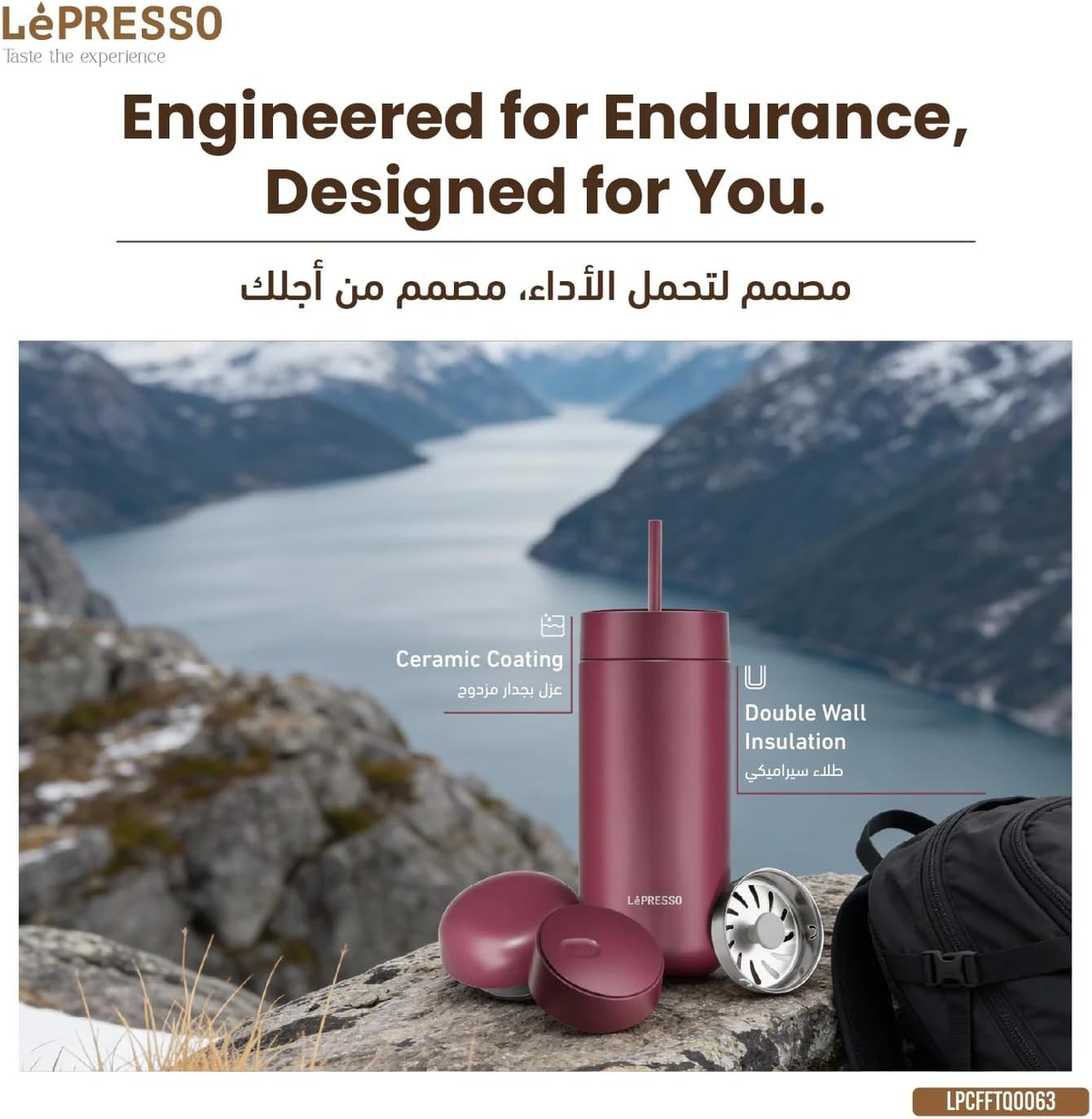 LePresso TripleQuench Insulated 590ml  Double Wall with 3 Lid Tumbler