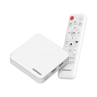 Porodo Echobox Android TV Box with 4K Ultra HD Streaming - White