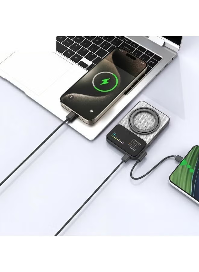 Porodo Yas 5000mAh Qi2 Magsafe Powerbank with PD 20W Type -C to C Cable Grey