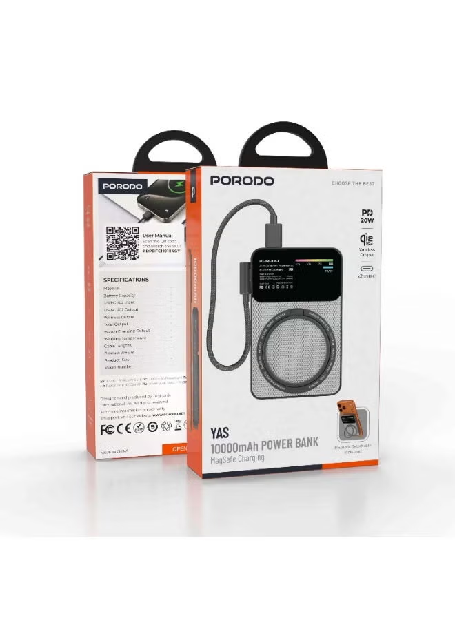 Porodo Yas 10000mAh Qi2 Magsafe Powerbank with PD 20W Type -C to C Cable