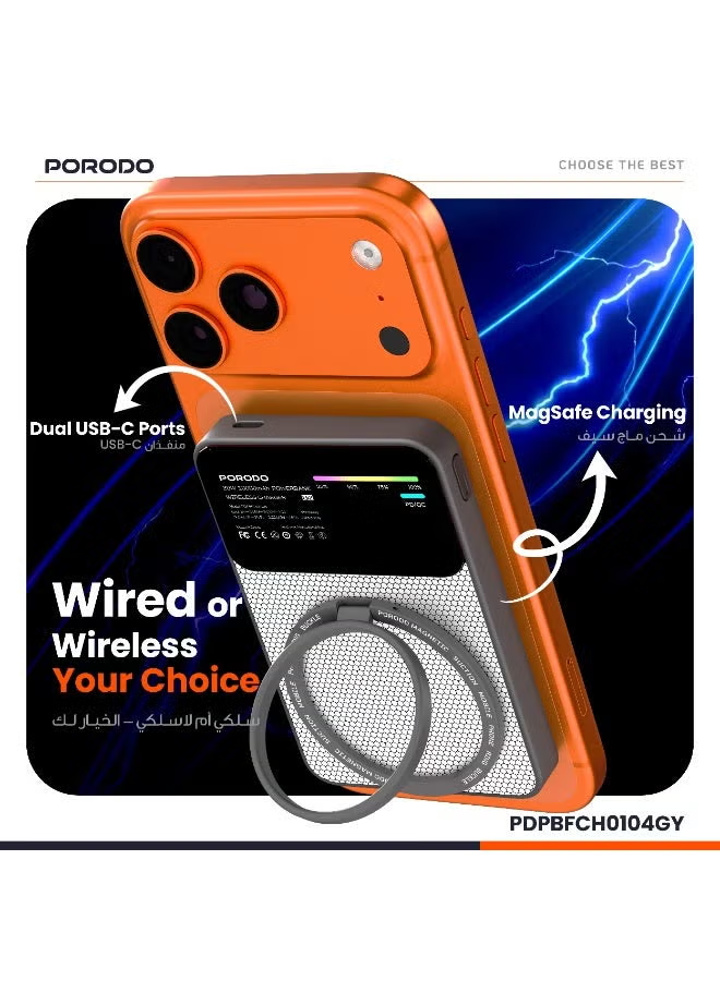Porodo Yas 10000mAh Qi2 Magsafe Powerbank with PD 20W Type -C to C Cable