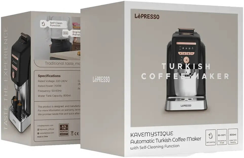LePresso KaveMystique Automatic Turkish Coffee Maker with Self-Cleaning Function - Black