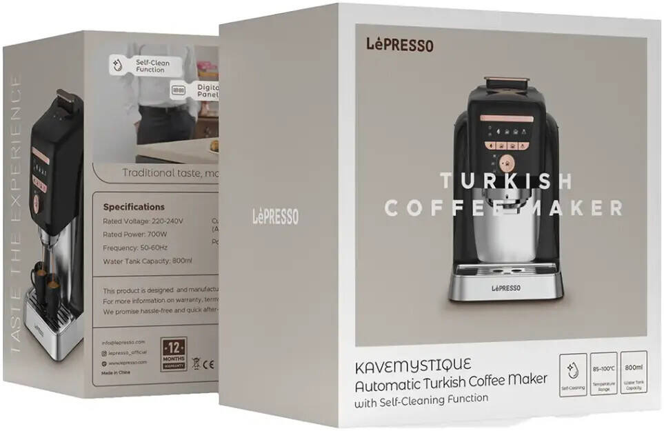 LePresso KaveMystique Automatic Turkish Coffee Maker with Self-Cleaning Function - Black