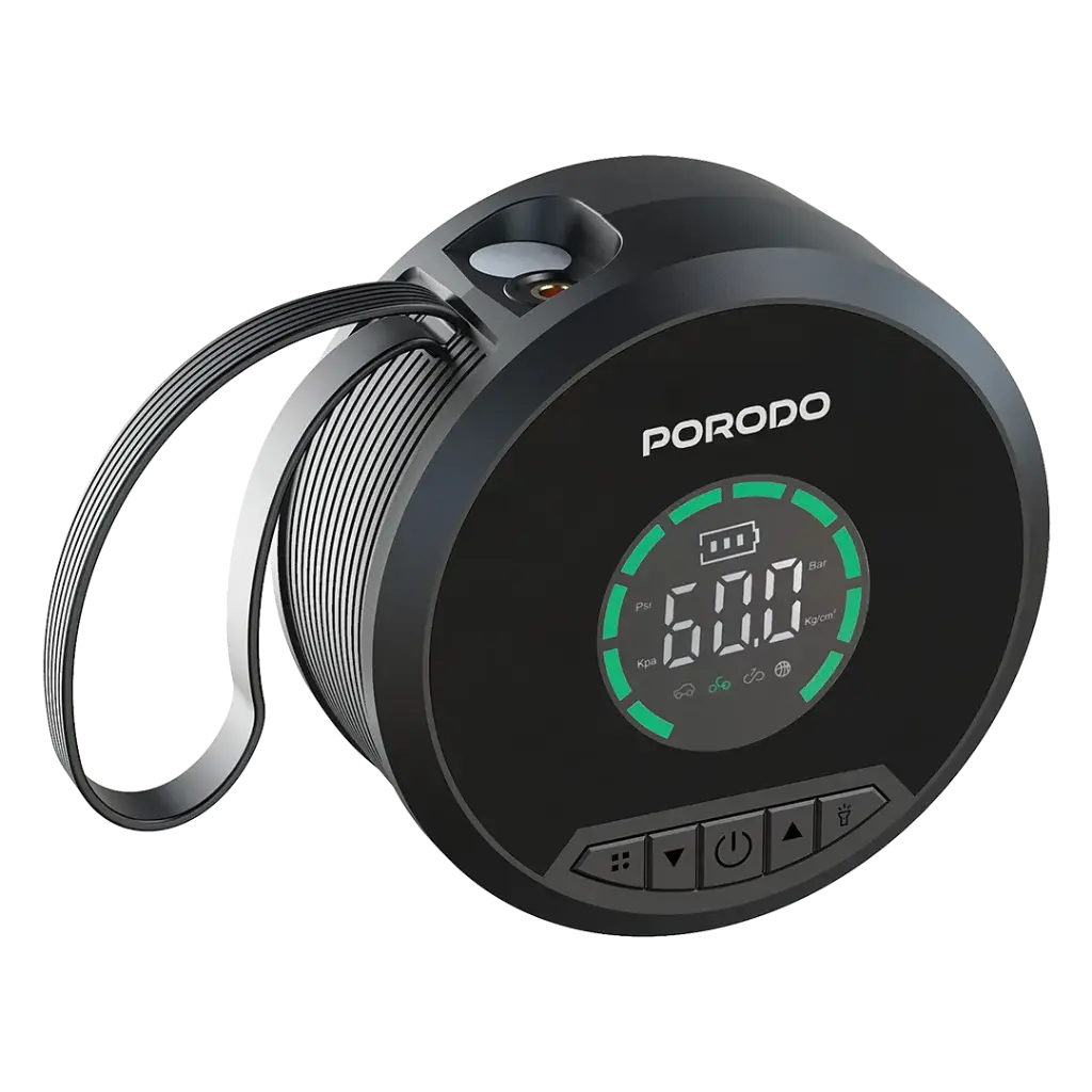 Porodo SparkOne 8000mAh Power Bank Jump Starter With Tire Inflator - Black