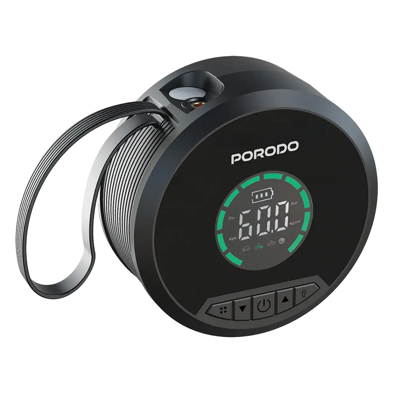 Porodo SparkOne 8000mAh Power Bank Jump Starter With Tire Inflator - Black