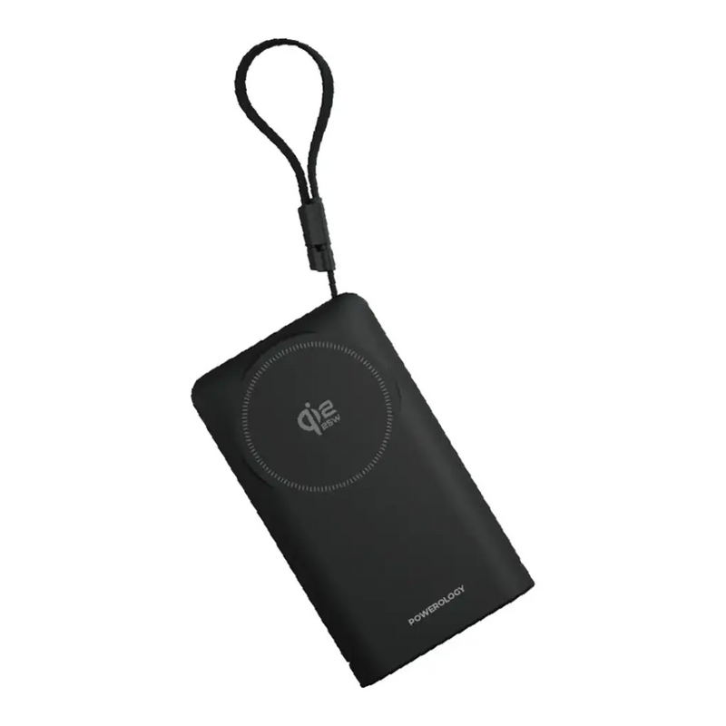 Powerology Flipmag 10000 mAh Powerbank with QI2.2 25W Wireless Charger With Type C cable - Black
