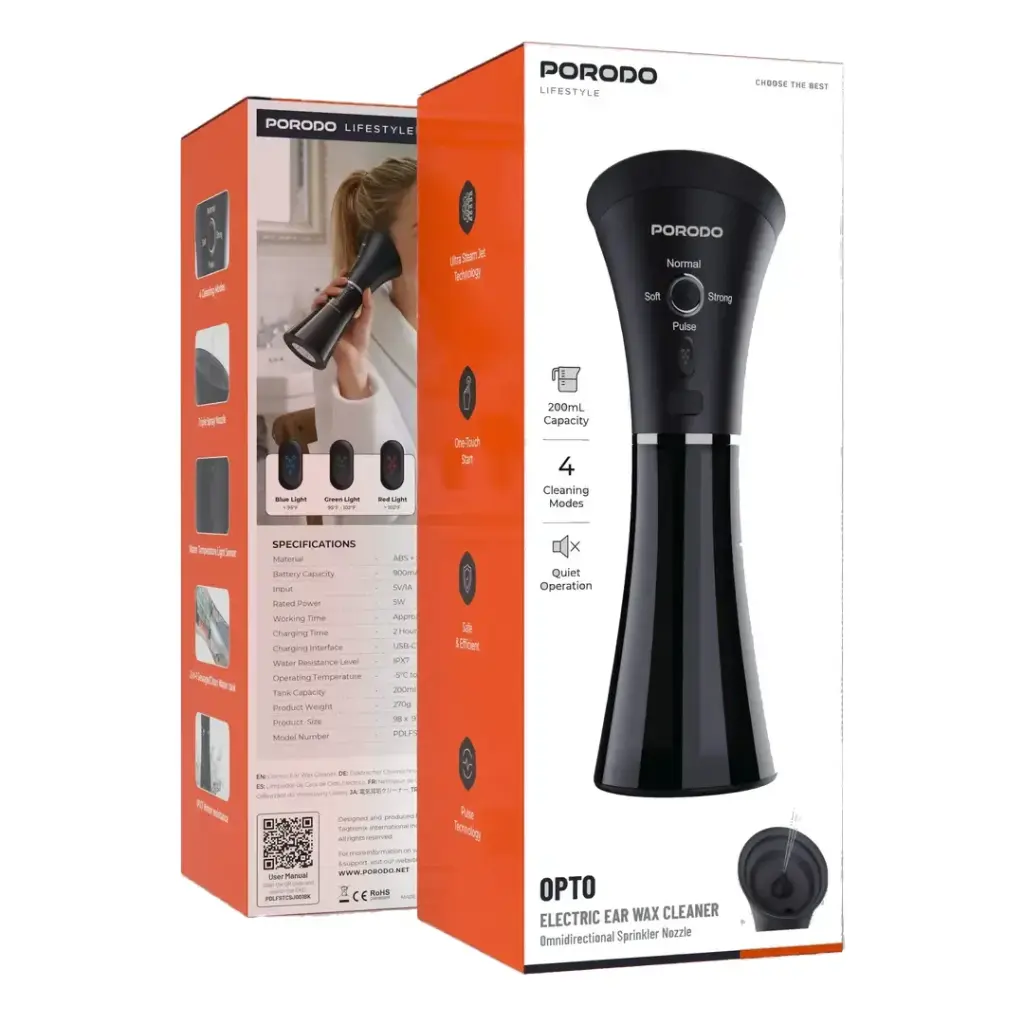Porodo Lifestyle Opto 900 mAh Electric Ear Wax Cleaner - Black
