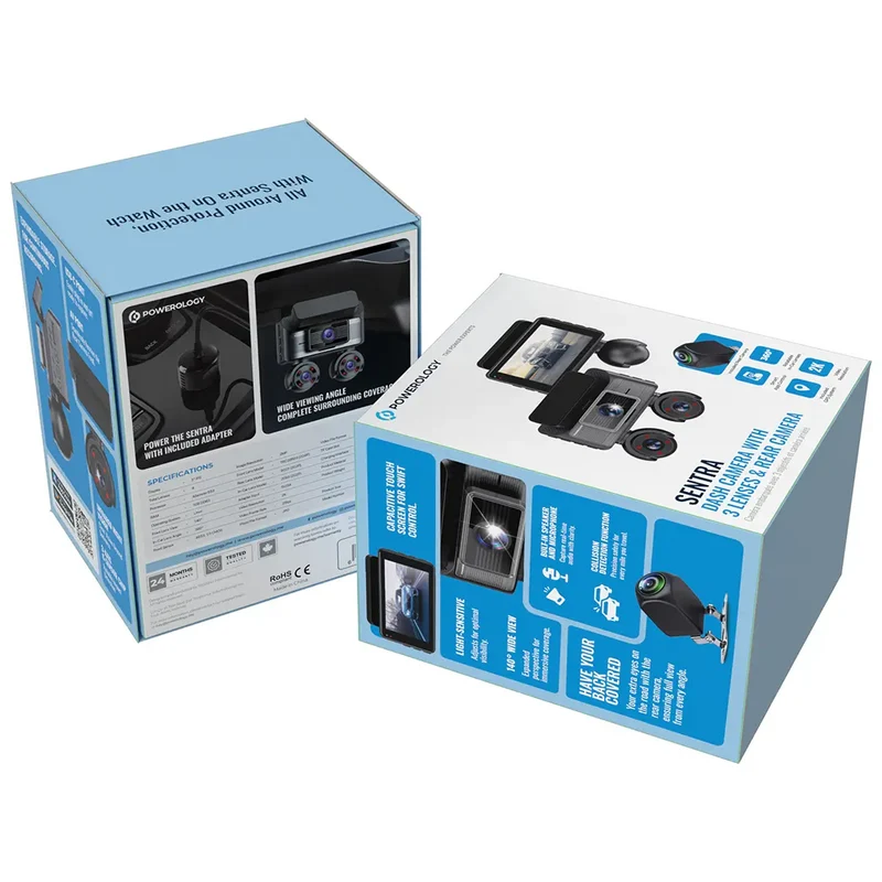 Powerology Dash camera with 4 camera lens and GPS + Touch Screen Display - Black