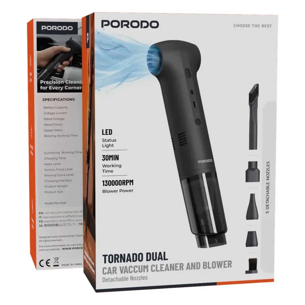 Porodo 150W Dual Motor 130,000 RPM Blower With 16500KPA Vaccum - Black