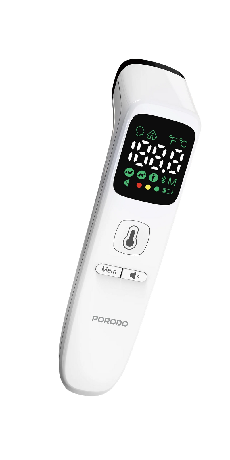 Porodo Infrared Thermometer for Object and Forehead with LED Display - White