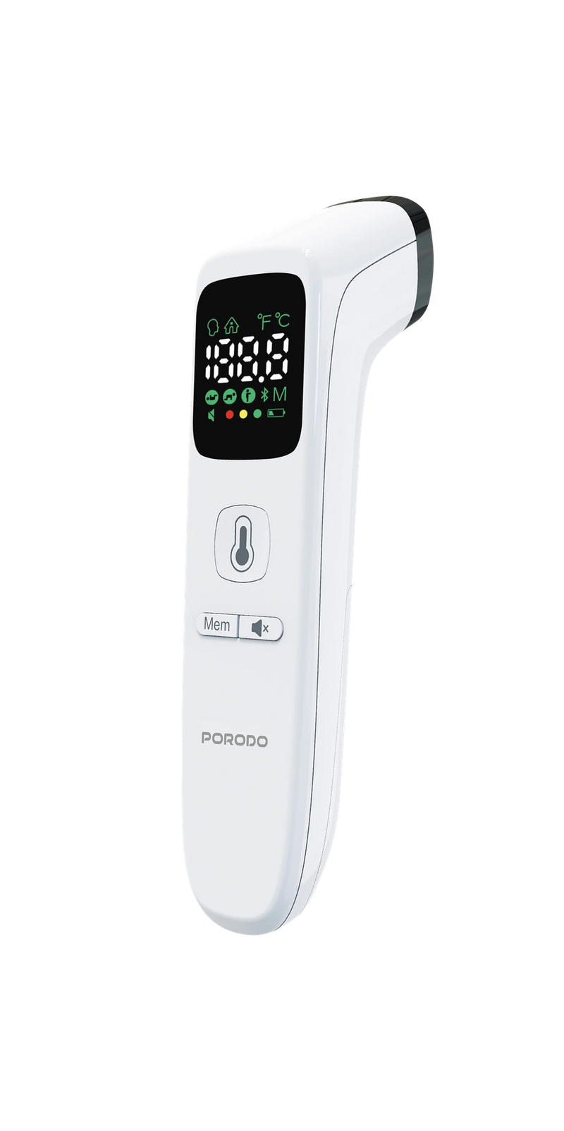 Porodo Infrared Thermometer for Object and Forehead with LED Display - White
