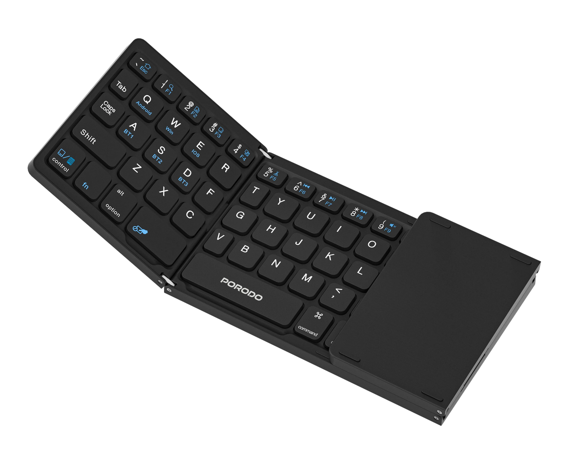 Porodo Slim Folding Keyboard with Integrated Numpad & Touchpad - Black