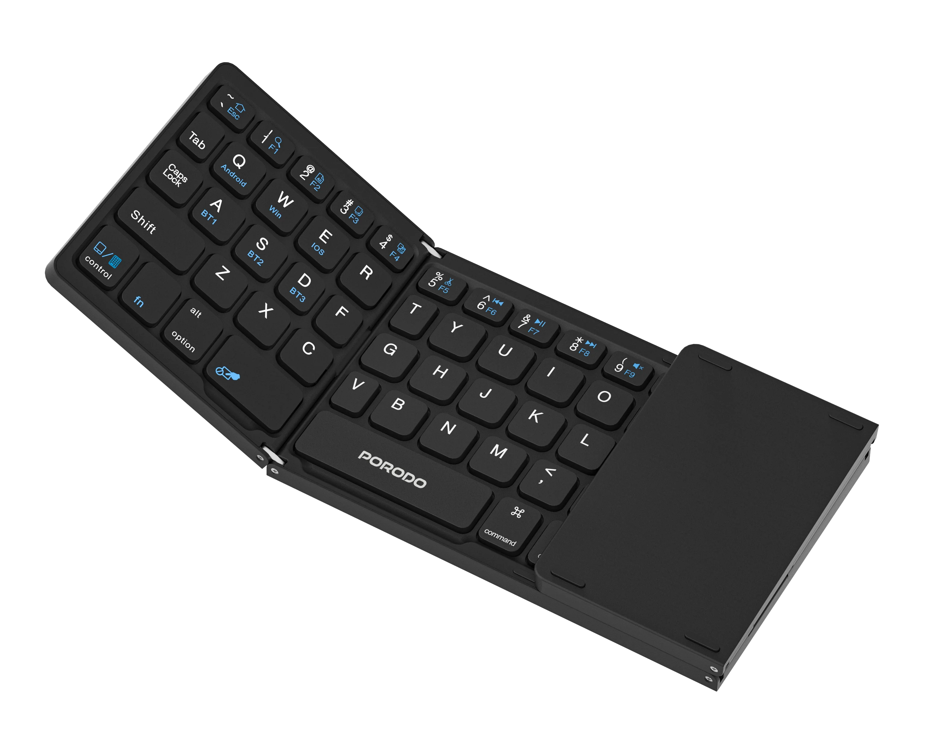 Porodo Slim Folding Keyboard with Integrated Numpad & Touchpad - Black