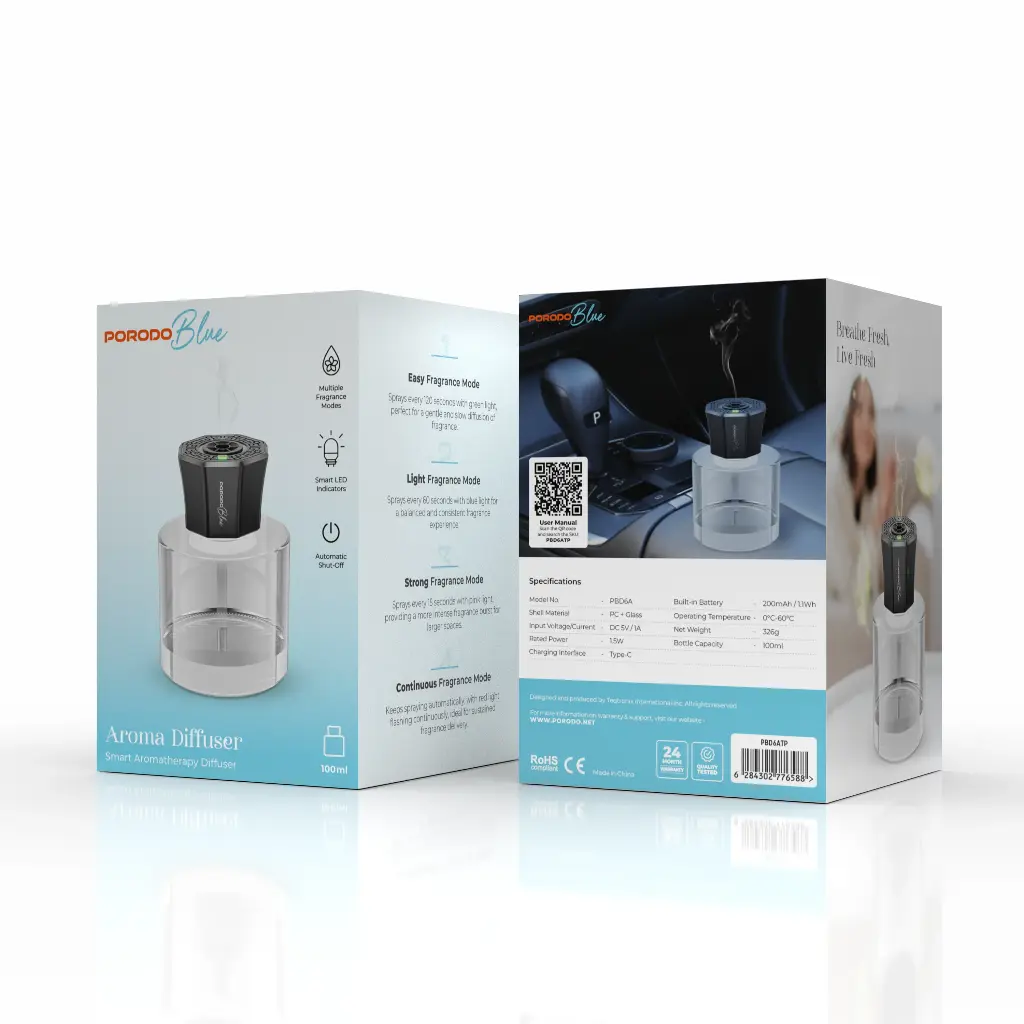 PORODO Blue 100ML Aroma Diffuser Smart Aromatherapy TRANSPARENT