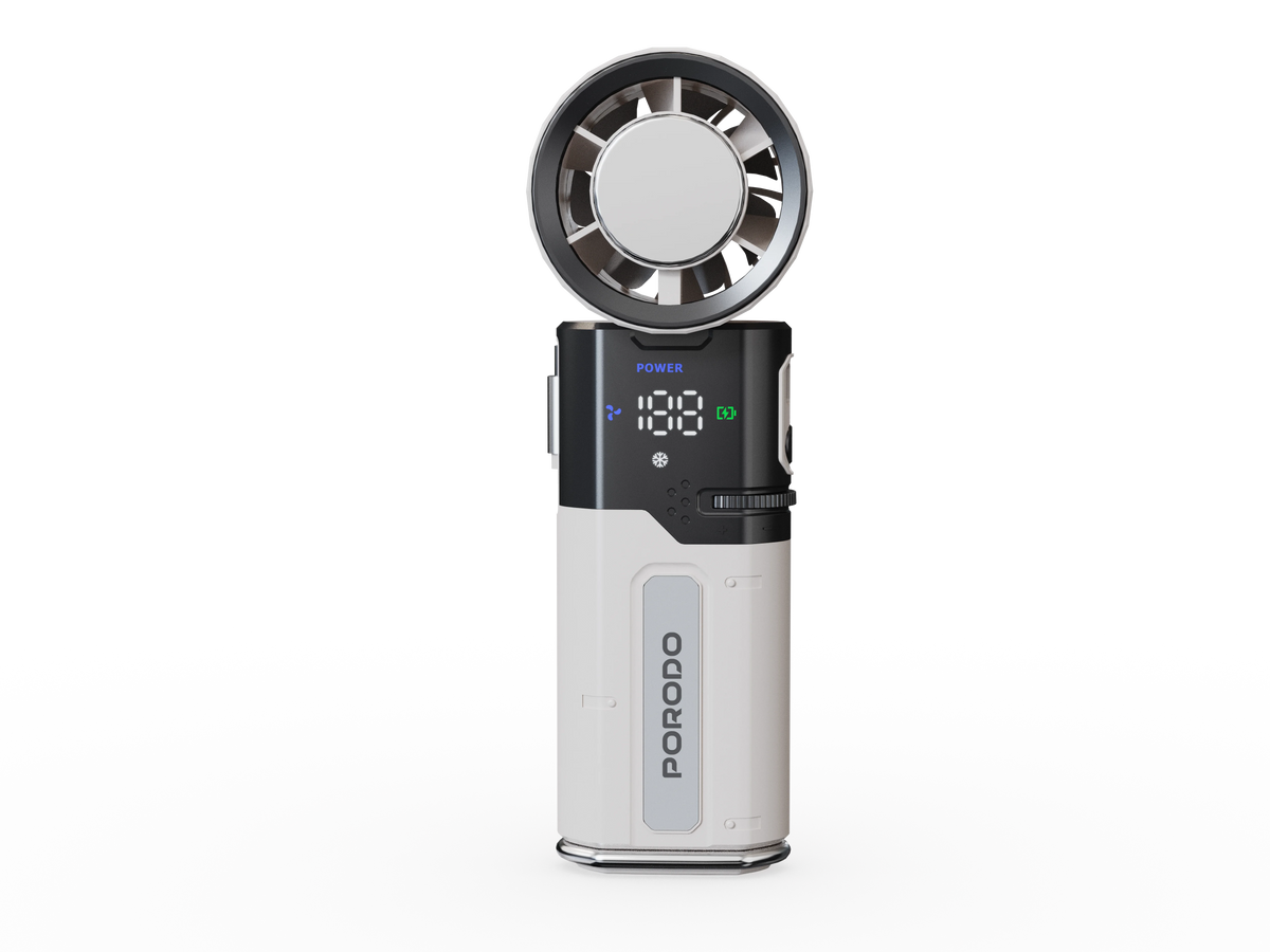 Porodo lifestyle Chillo Plus portable Fan with Retractable Cable & 6000mAh Power Bank – White