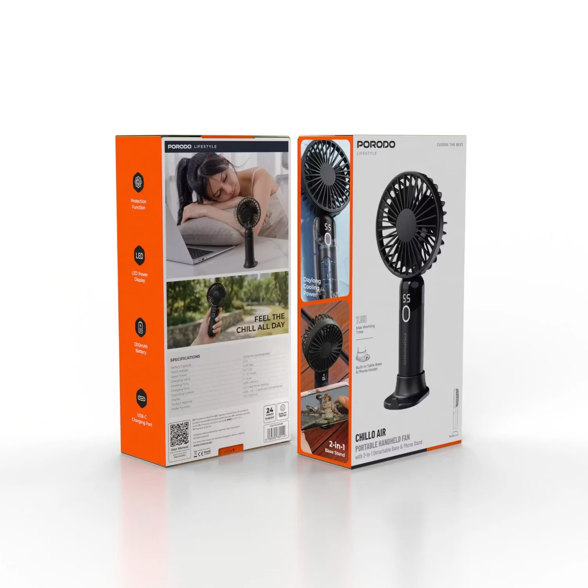 Porodo lifestyle handheld Fan With Led Display (Black)