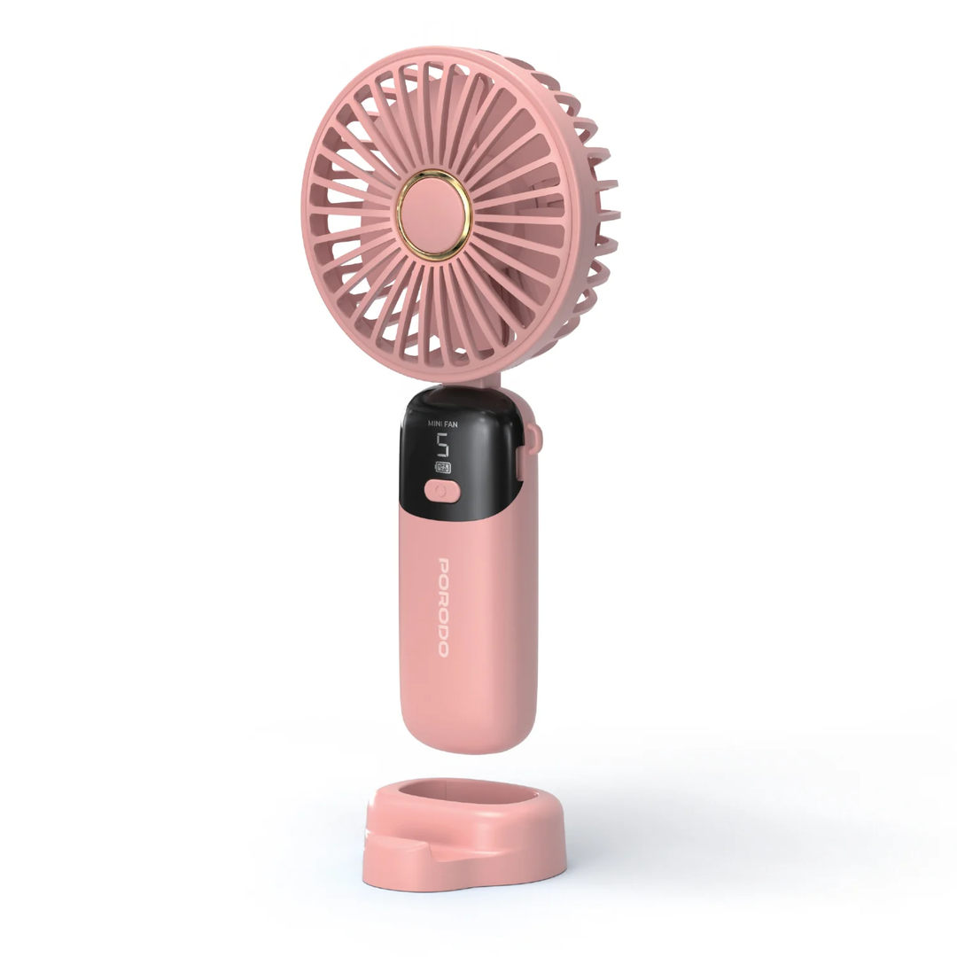 Porodo lifestyle handheld Fan With Led Display (PINK)