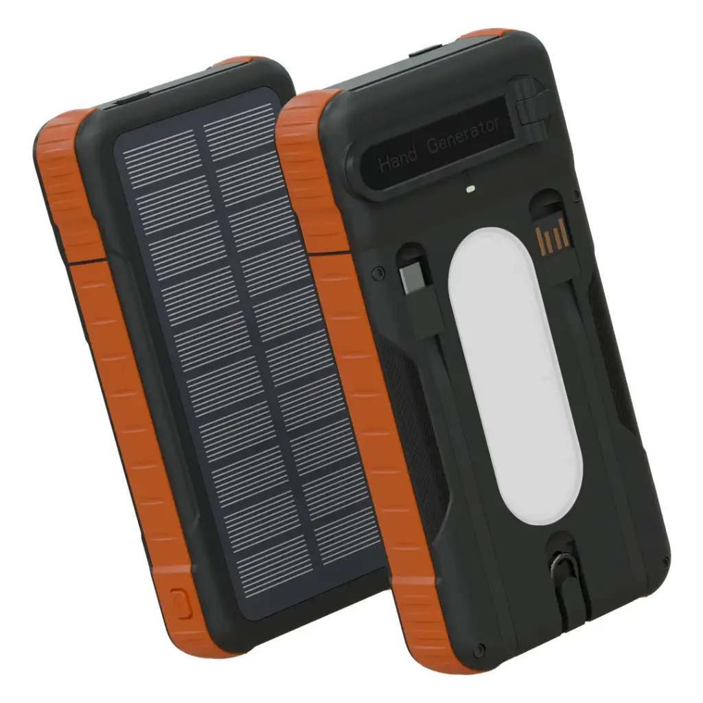 Porodo Solar Powerbank 20000mAh with Detachable Hand Generator Torch Light & Cables – Black