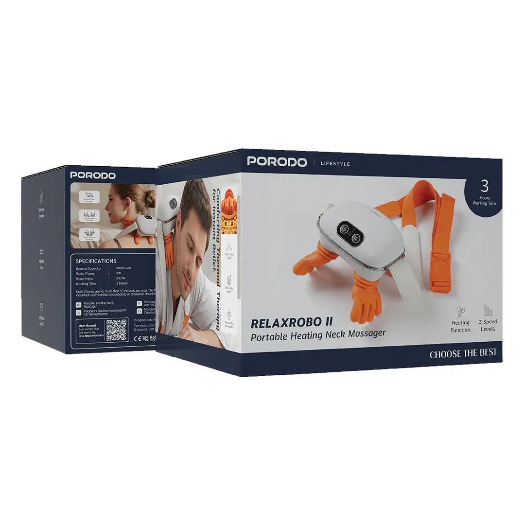Porodo Lifestyle Portable Neck Massager with Heat- Orange & White