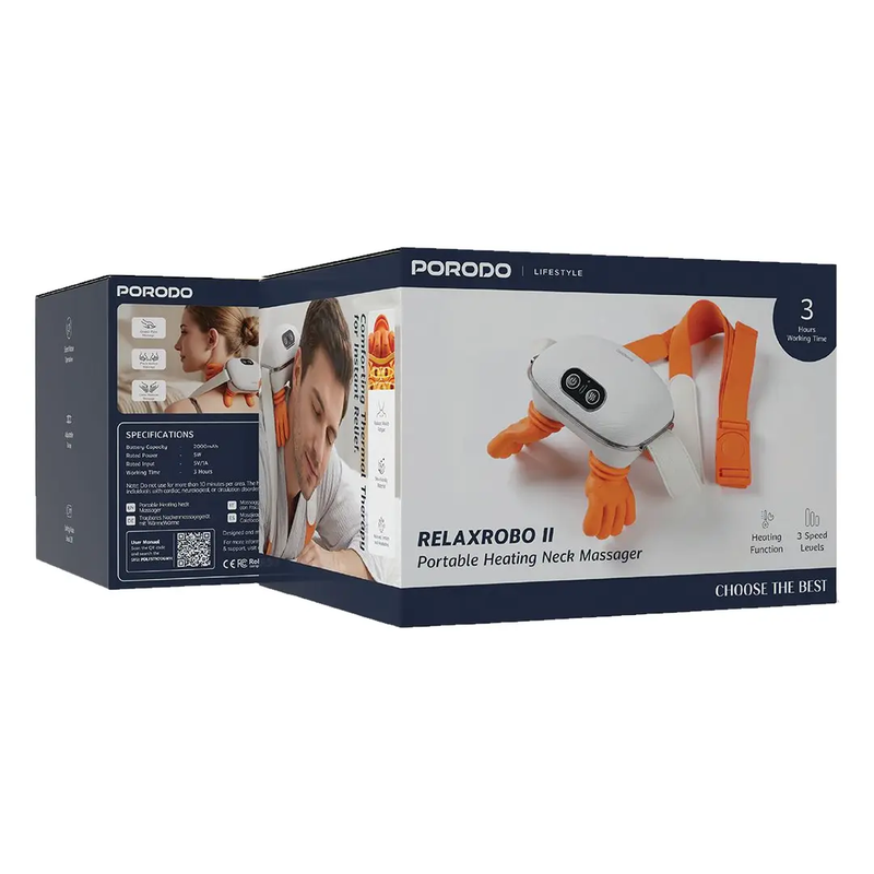 Porodo Lifestyle Portable Neck Massager with Heat- Orange & White