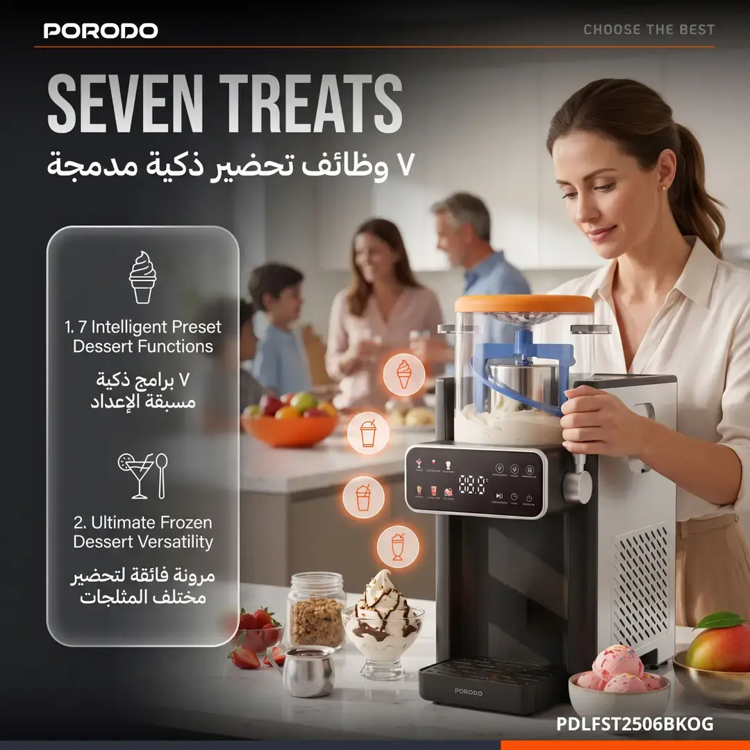 Porodo Lifestyle Frappé Ice Cream & Slushie Maker with Multi-Texture Ice Maker - Black & Orange
