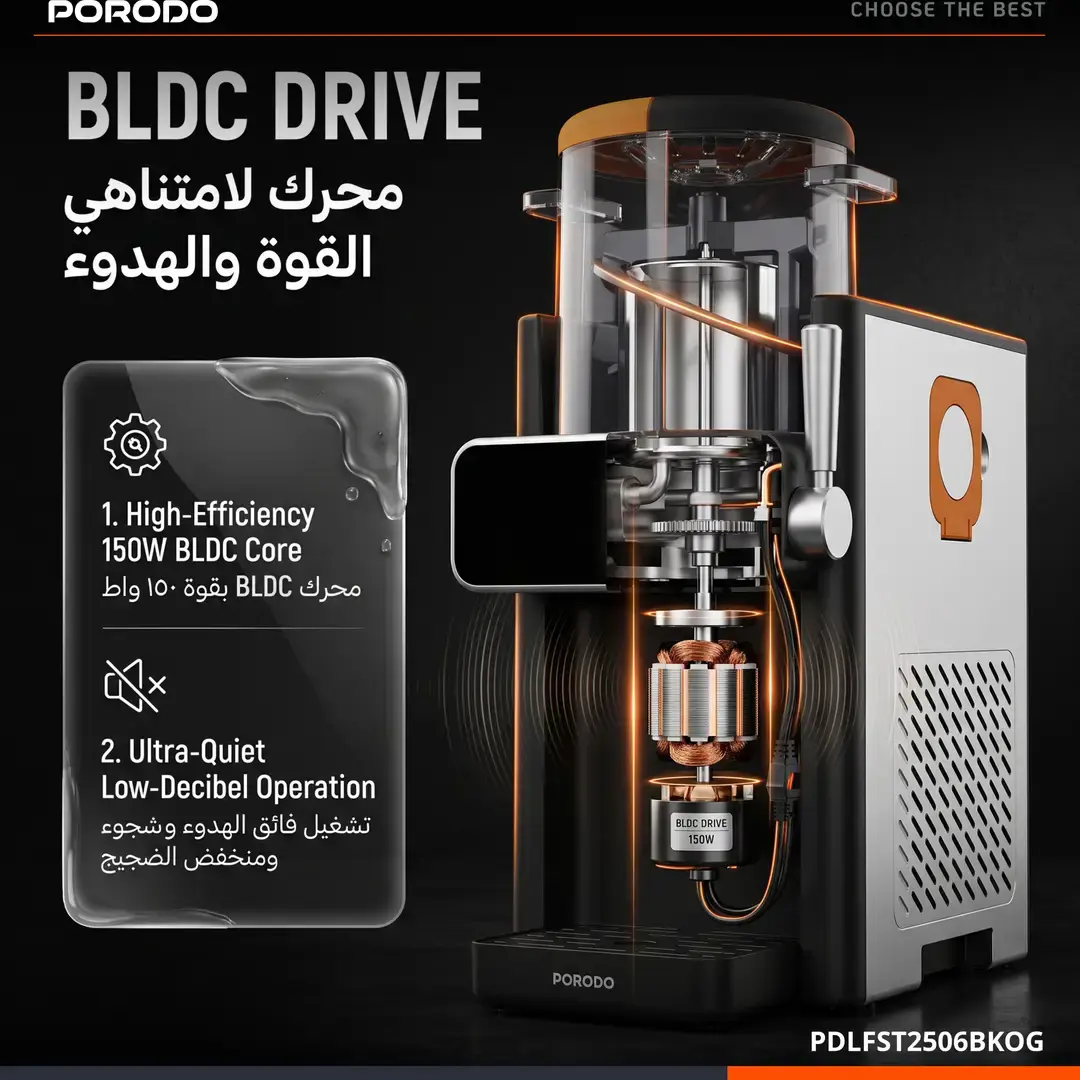 Porodo Lifestyle Frappé Ice Cream & Slushie Maker with Multi-Texture Ice Maker - Black & Orange