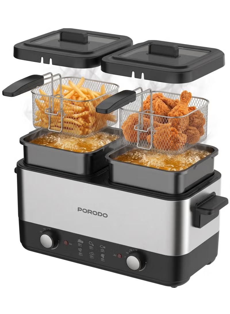 Porodo Lifestyle Electric Dual Deep Fryer 1.5L- Black & Silver