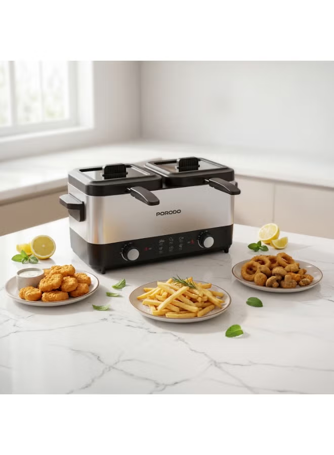 Porodo Lifestyle Electric Dual Deep Fryer 1.5L- Black & Silver
