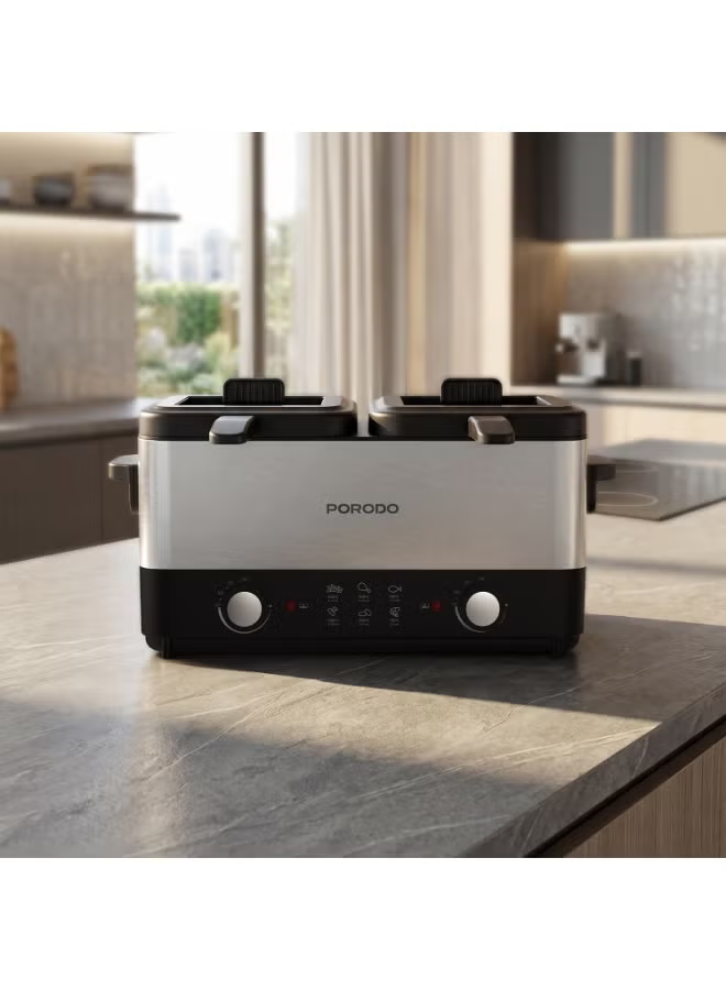 Porodo Lifestyle Electric Dual Deep Fryer 1.5L- Black & Silver