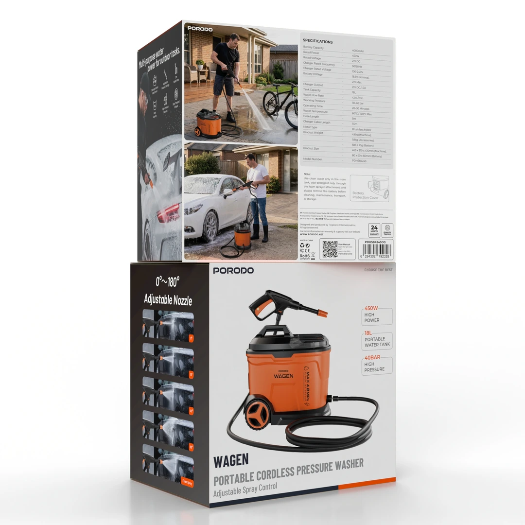 Porodo Portable Car Washer With 450W and 18L Water Tank - orange